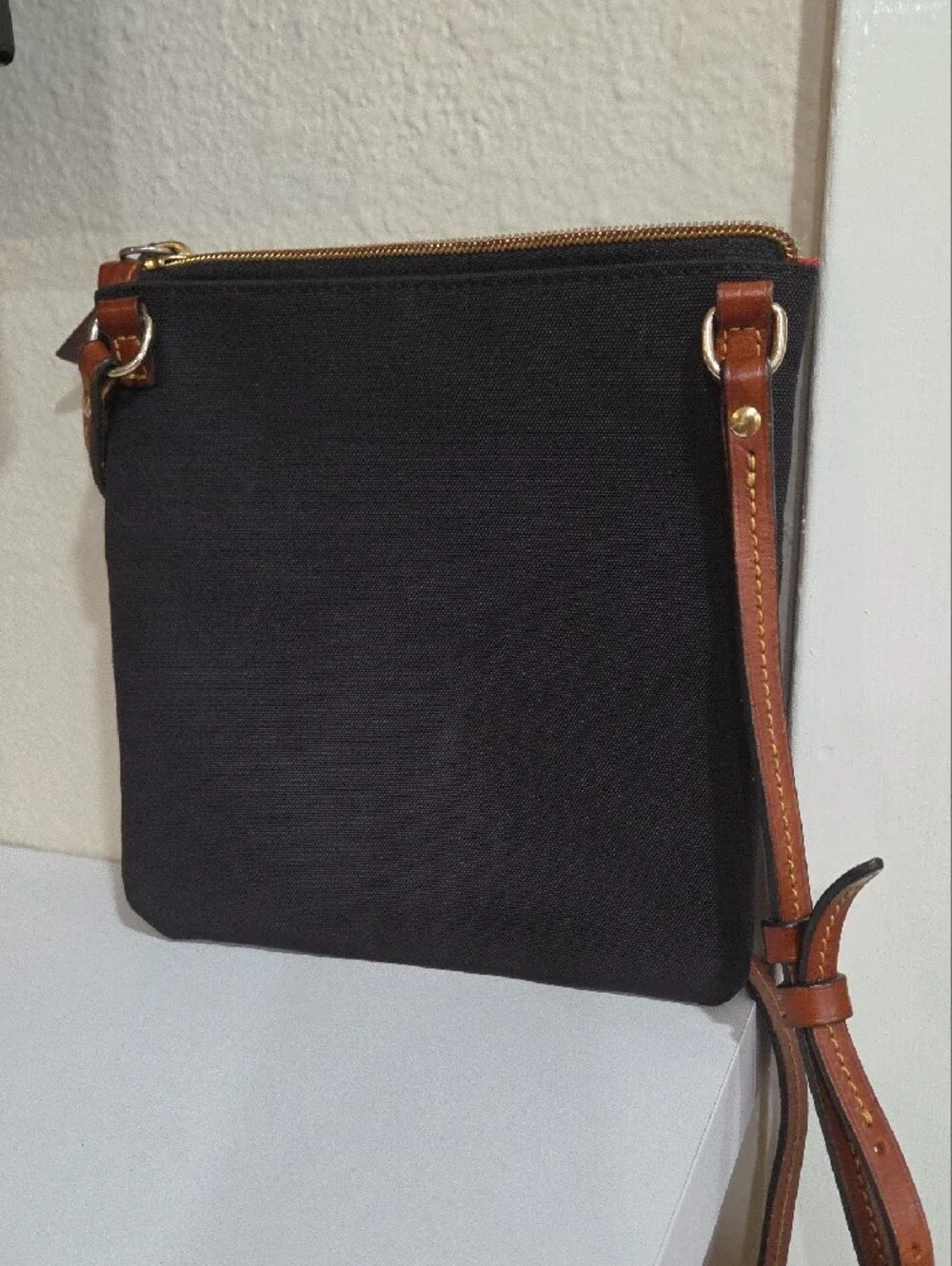 Dooney & Bourke Black Crossbody with Brown Leather Accents